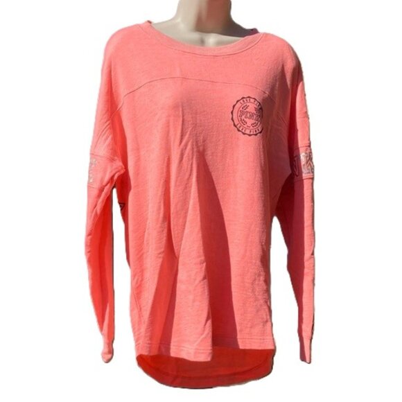 VICTORIAS SECRET PINK Long Sleeve Light Fleece Pullover Top Coral Womens Small - Picture 1 of 14